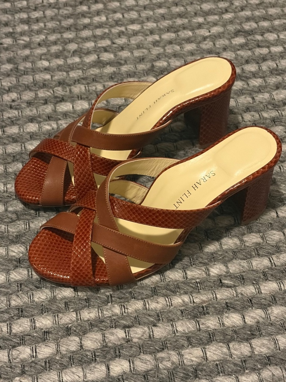 Sarah Flint Tan Sandals Slides Heels Size 7 / 37